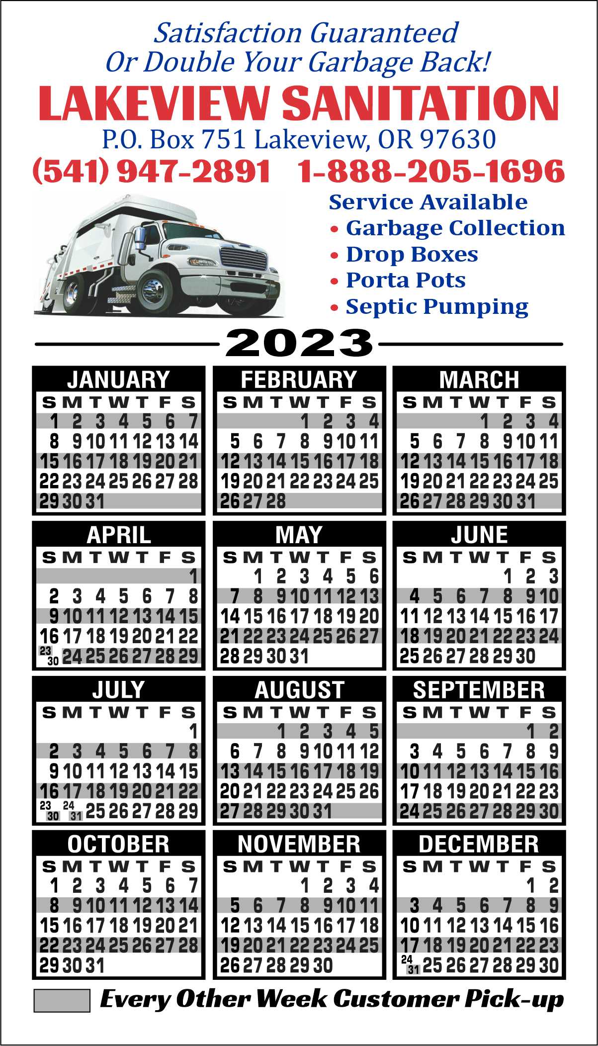 Lakeview Sanitation 2021 Calendar